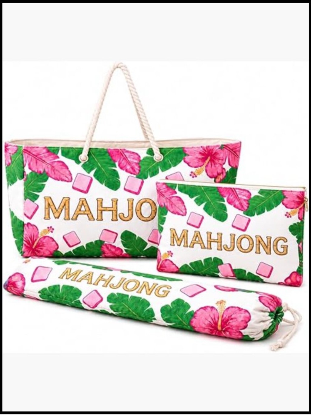 3-Piece Mahjong Storage Bag Set Thickened Canvas Tote Tile Pouch Rack Sleeve